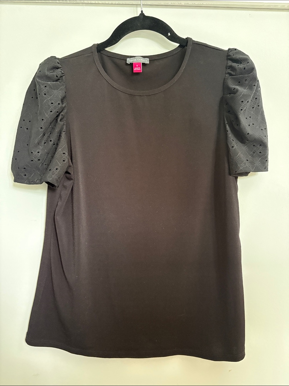 Vince Camuto Black Eyelet Puff Sleeve Top